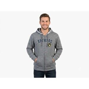 MLB Milwaukee Brewers Full Zip Hoodie Sweatshirt Mens 2XL Gray Campus Lifestyle